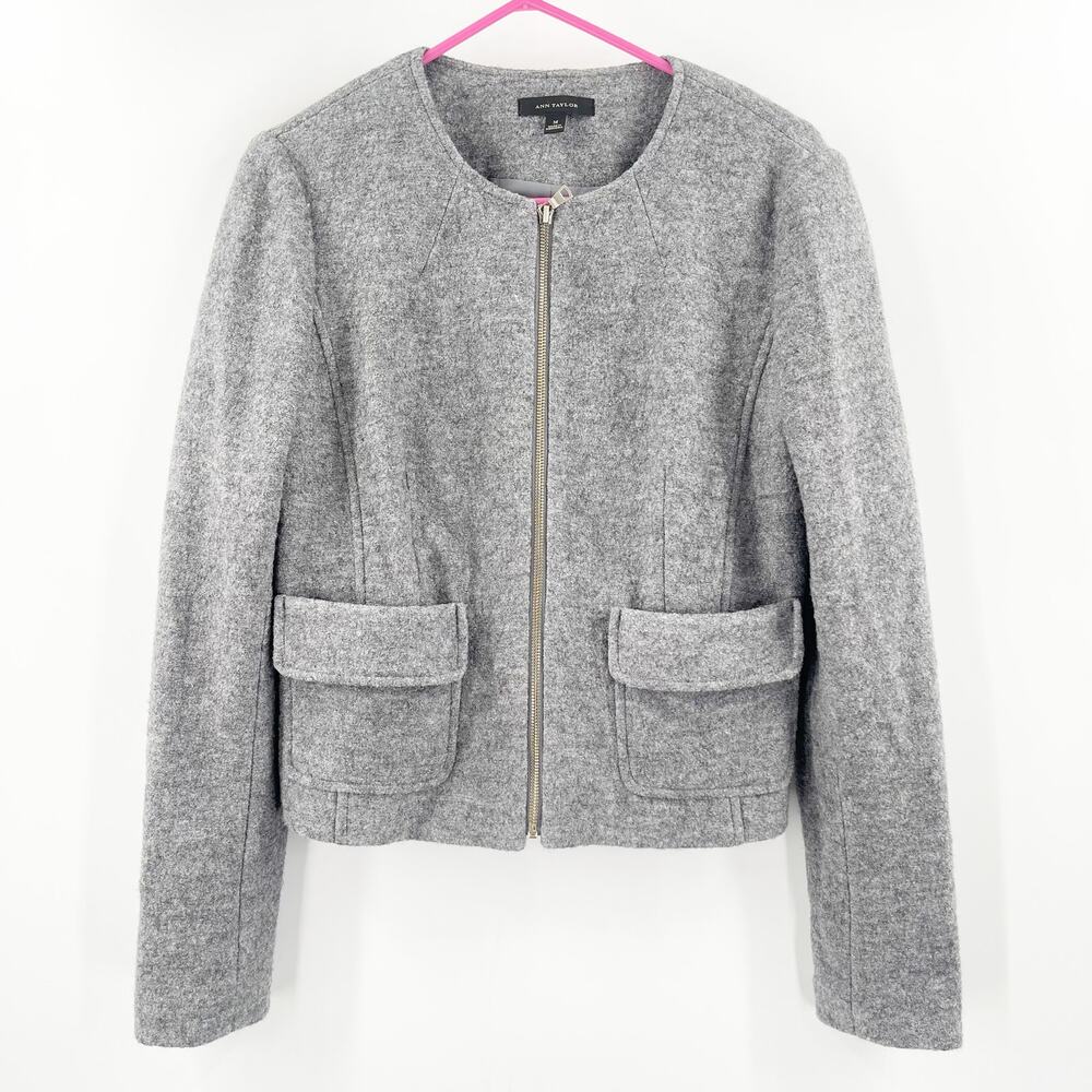 ANN TAYLOR Blazer Size Medium Wool Blend Gray Business Casual Office Work Career